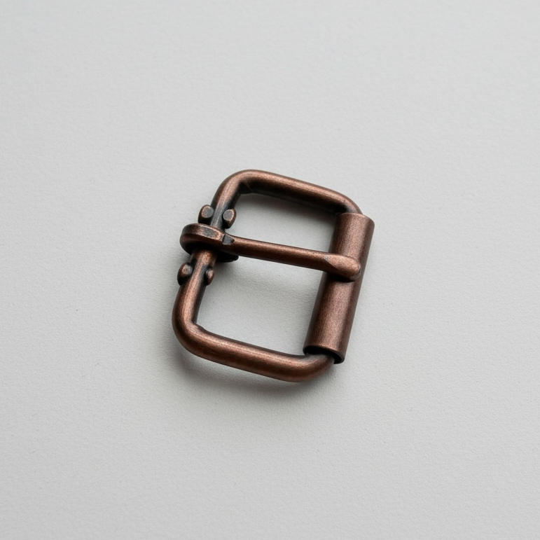 Antique copper roller buckle on a white background