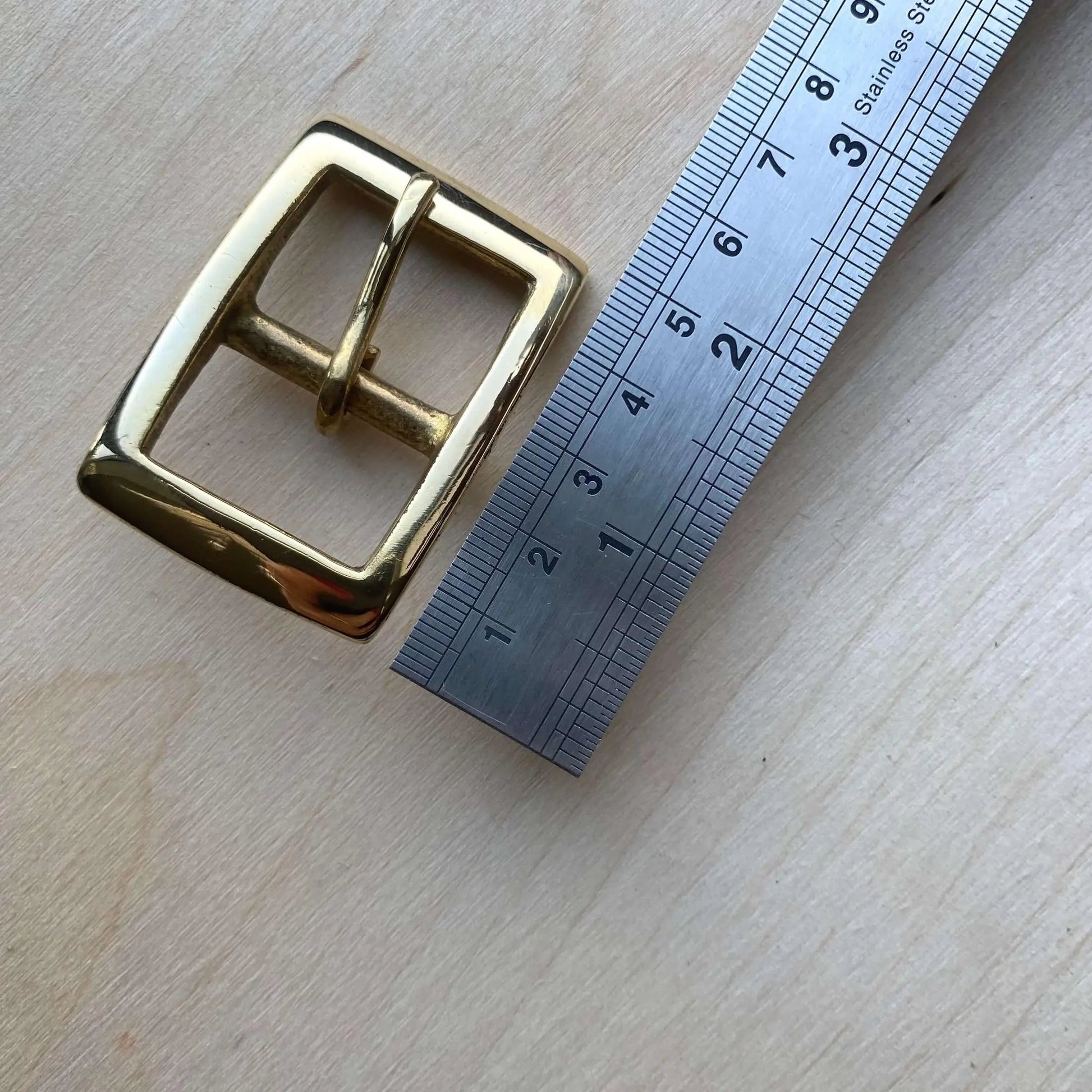 Solid Brass Buckle, Squared Frame Centre Bar Style - British Leather Supplies