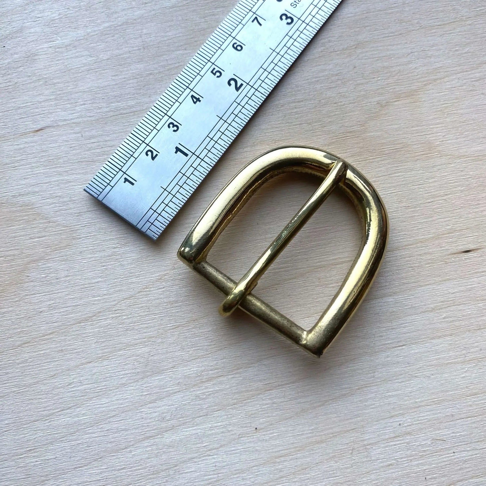 Solid Brass Belt Buckle - Half Moon Pin Style - British Leather Supplies