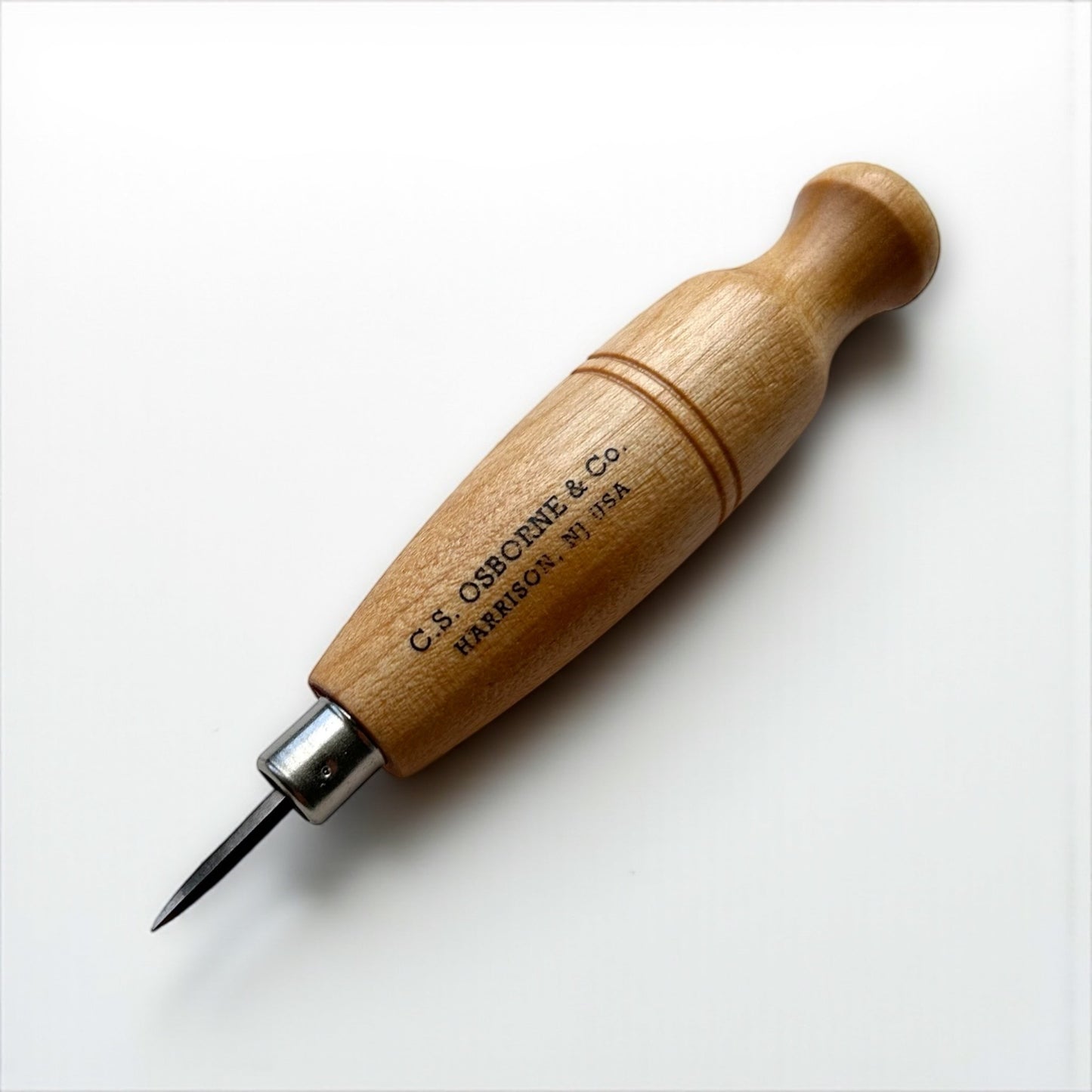 CS Osborne Diamond Blade Stitching Awl for leatherwork with wooden haft
