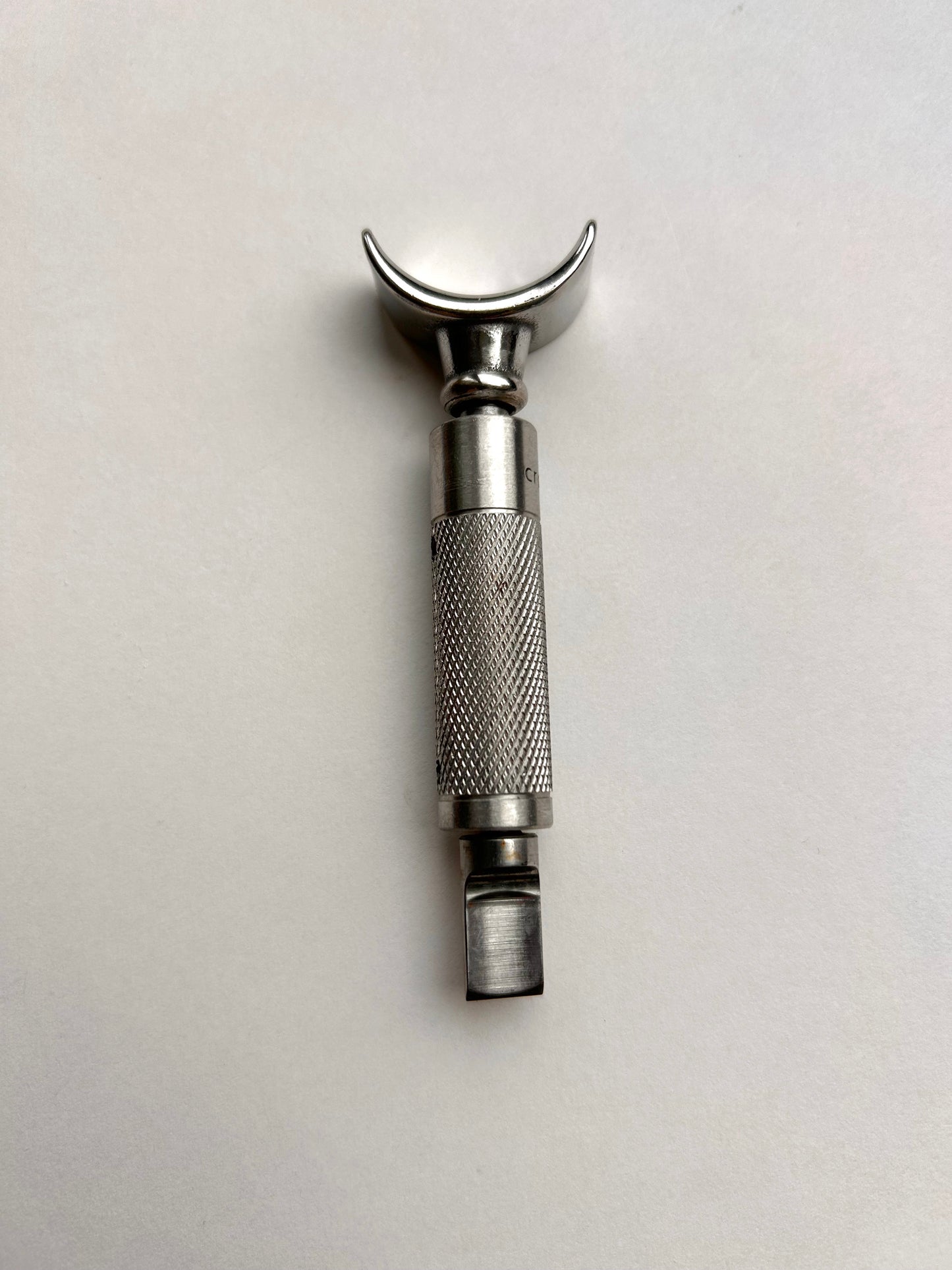Leather carving swivel knife tool in silver colour stainless steel.