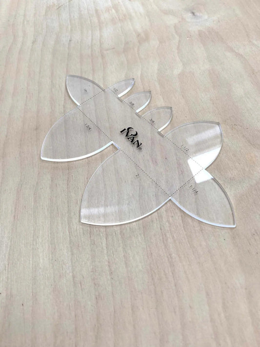 Leather Belt End Template made from precision-cut acrylic for leather crafting.