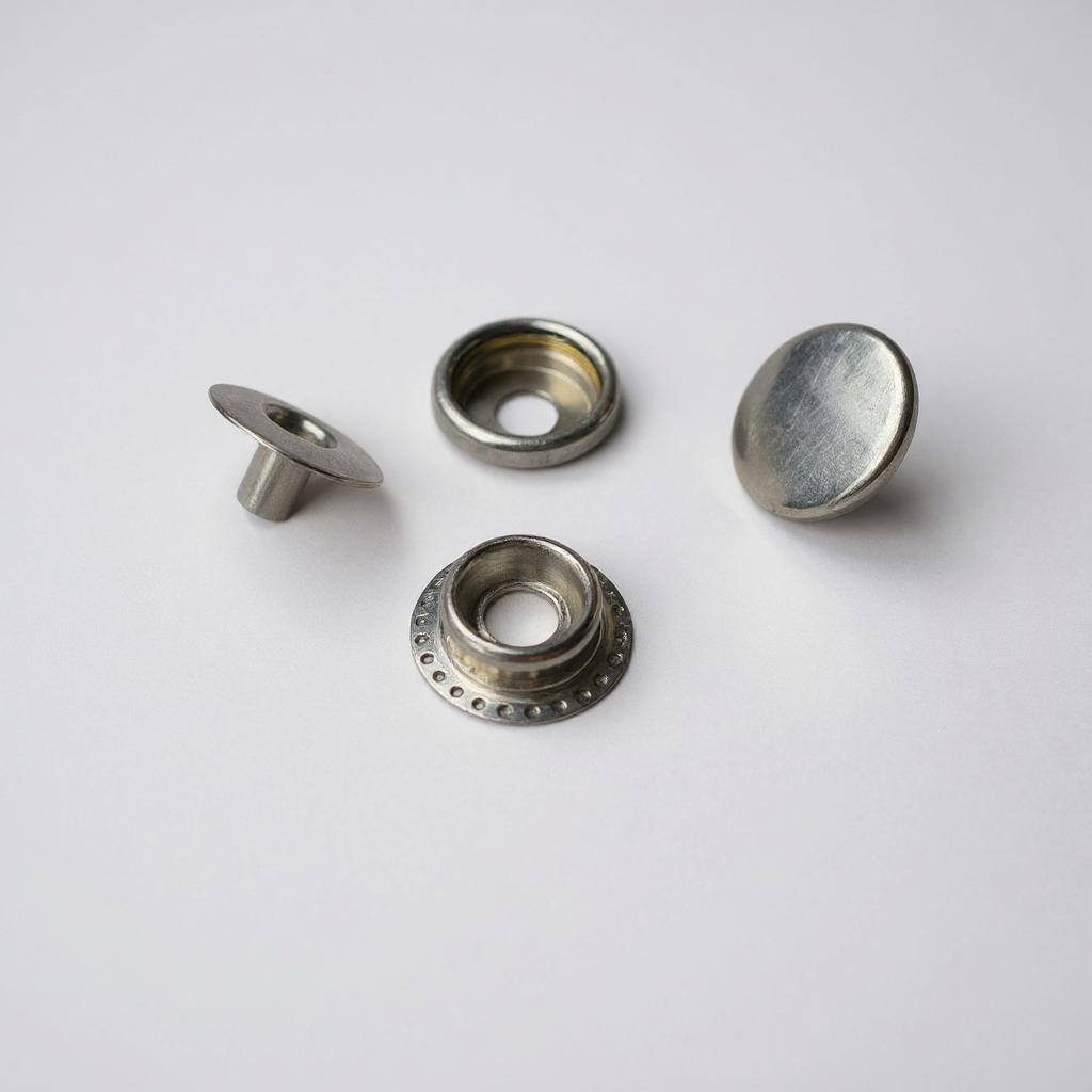 Four silver metal fasteners on a white background