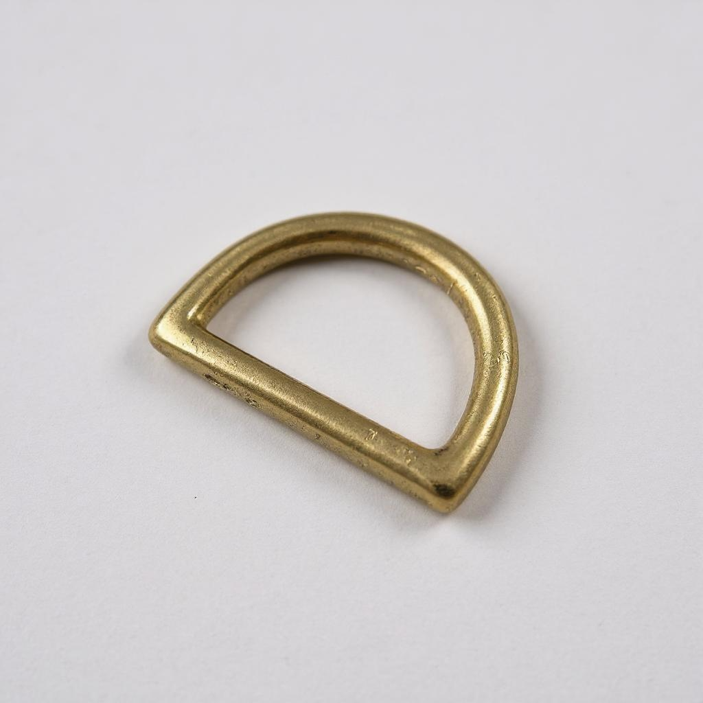 Brass D-ring on a white background