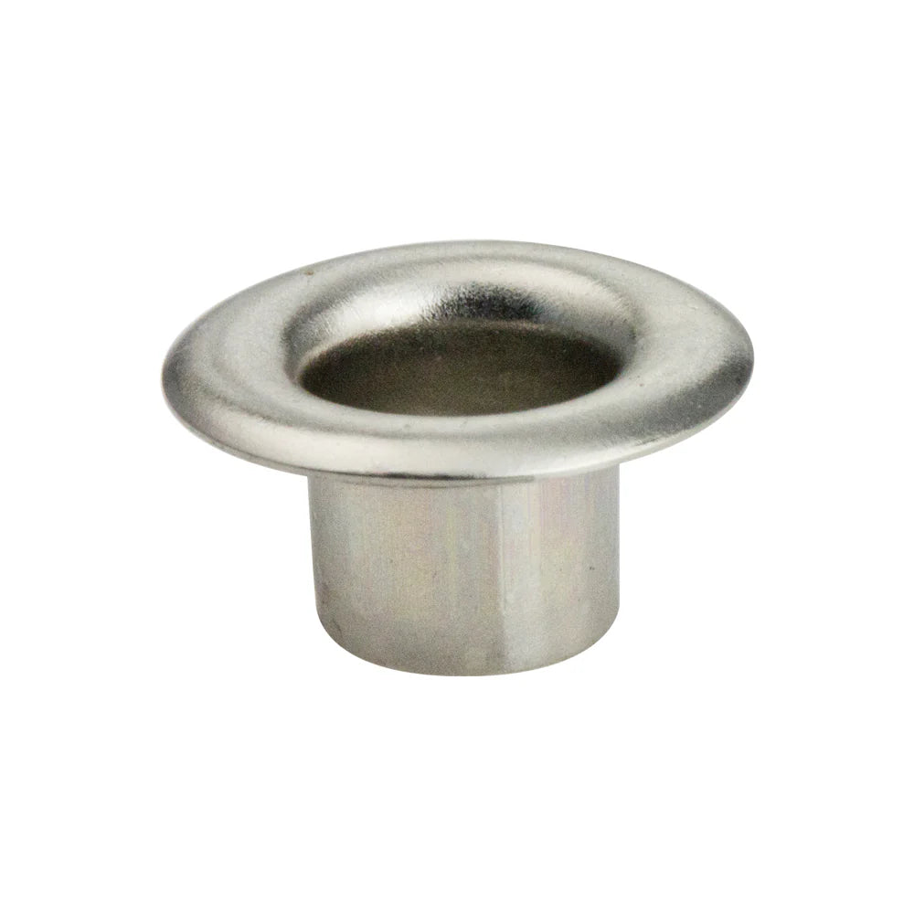 Metallic eyelets on a white background