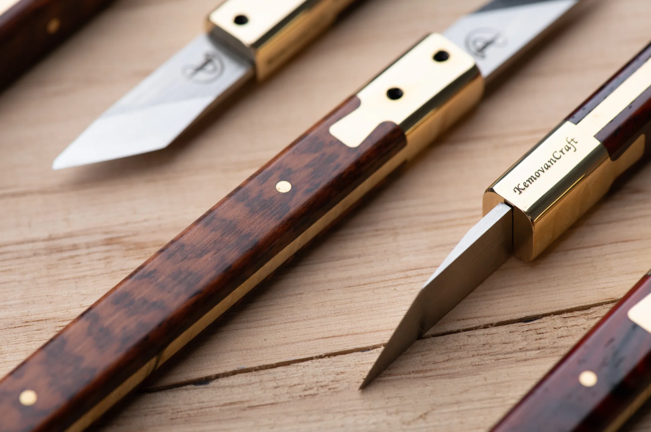 Wooden handled Japanese leather skiving knife