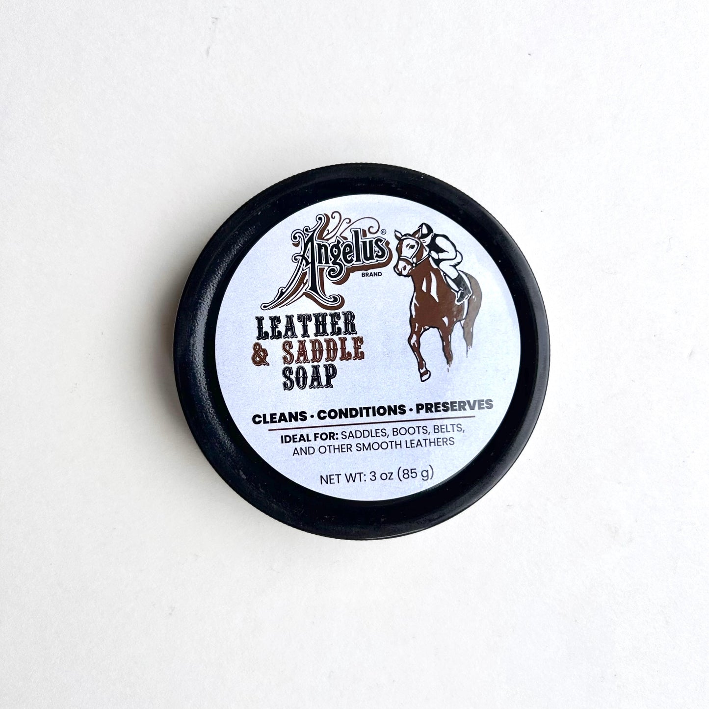 Angellus Leather & Saddle Soap container on a white background