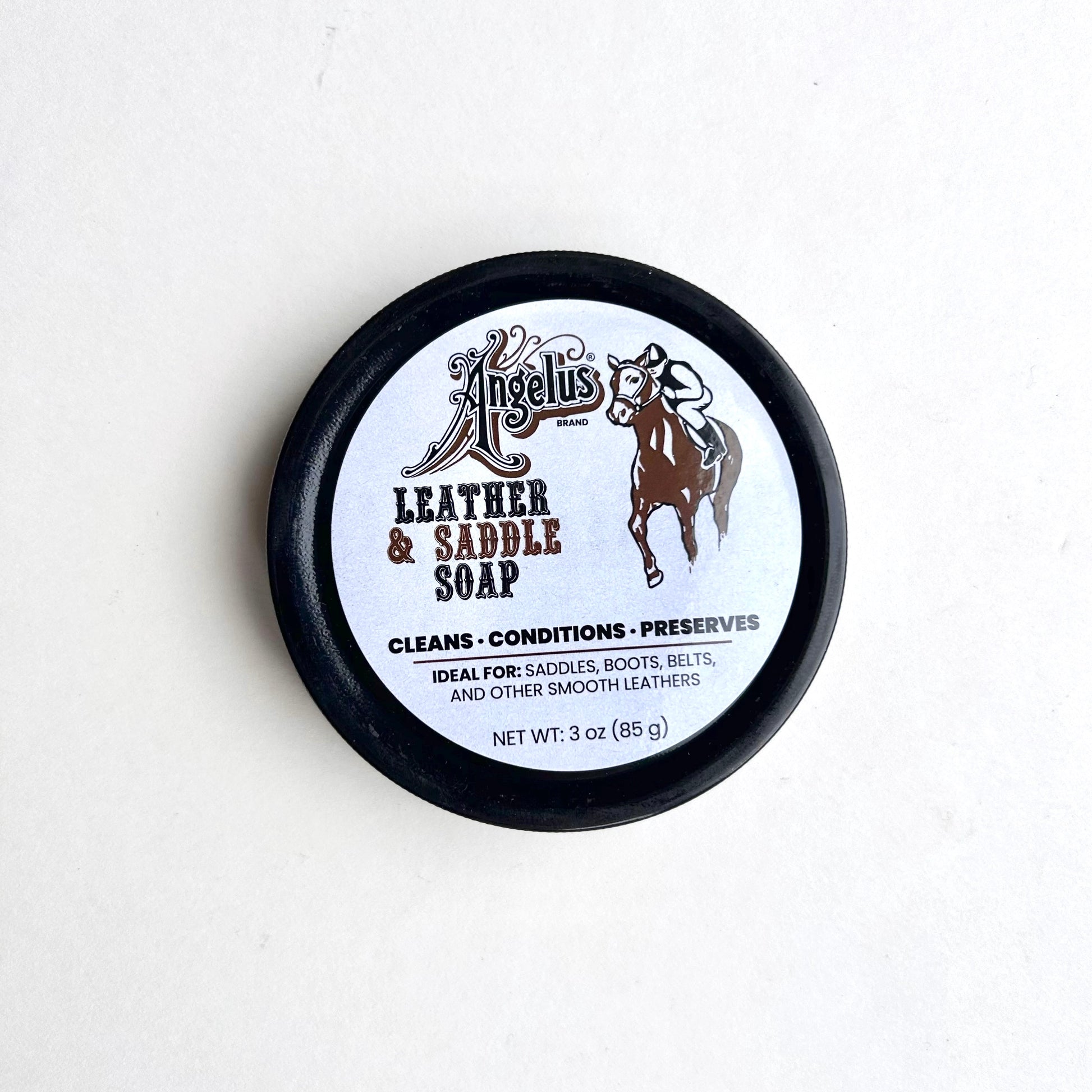 Angellus Leather & Saddle Soap container on a white background