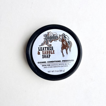 Angellus Leather & Saddle Soap container on a white background