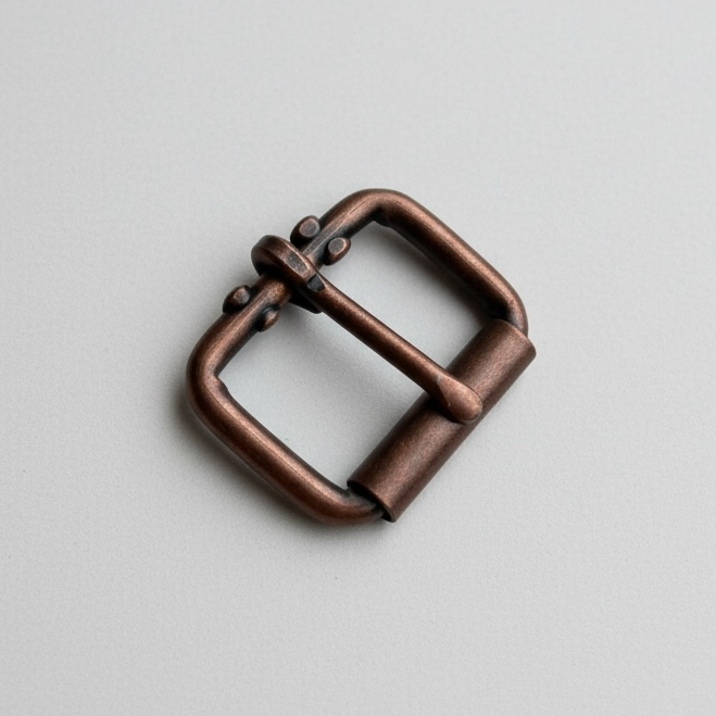 Antique copper roller buckle on a white background