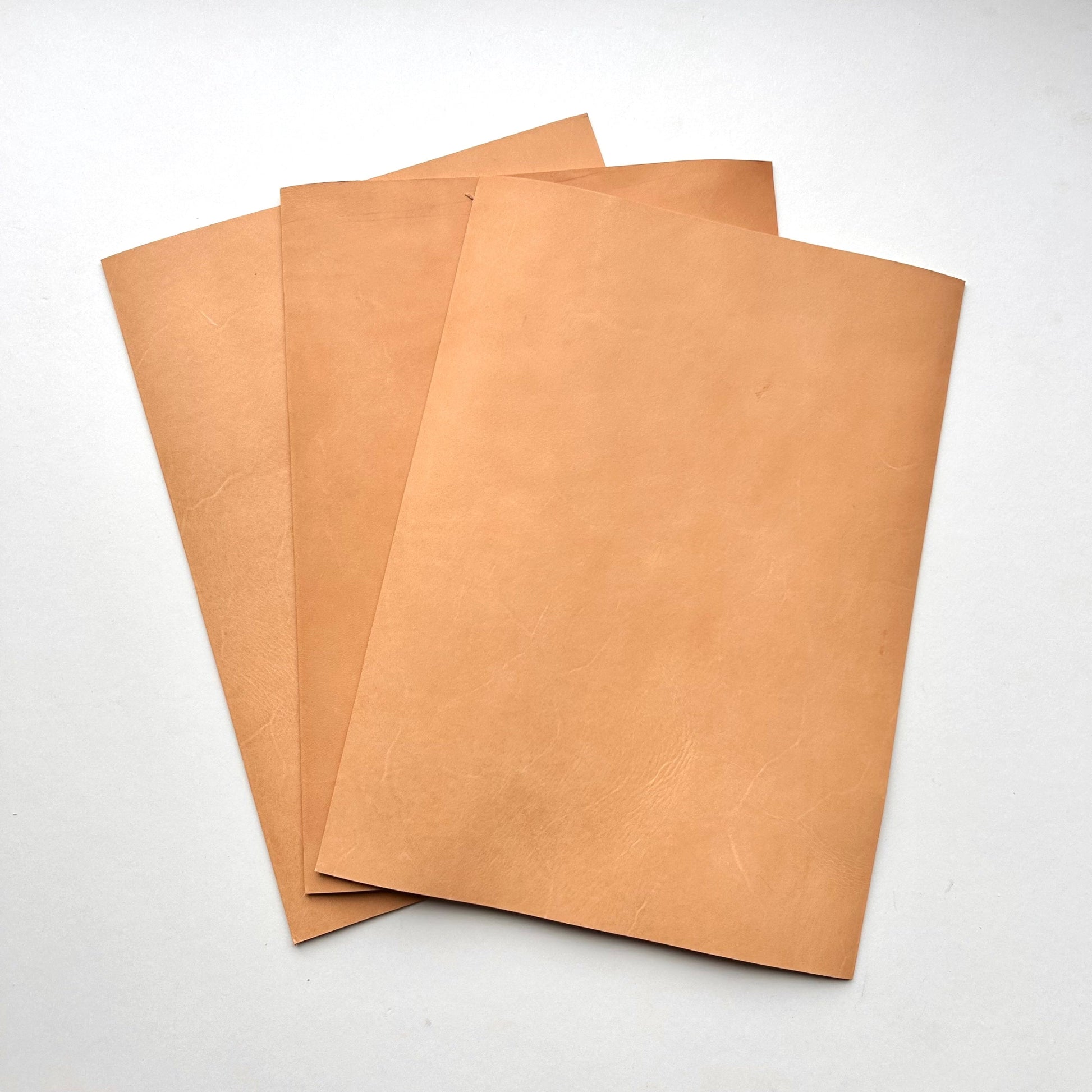 Three pieces of natural leather on a white background