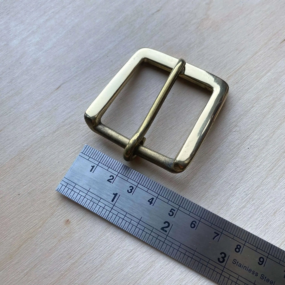 Solid Brass Belt Buckle - Flat Square Frame with Pin, 1.5 Inch