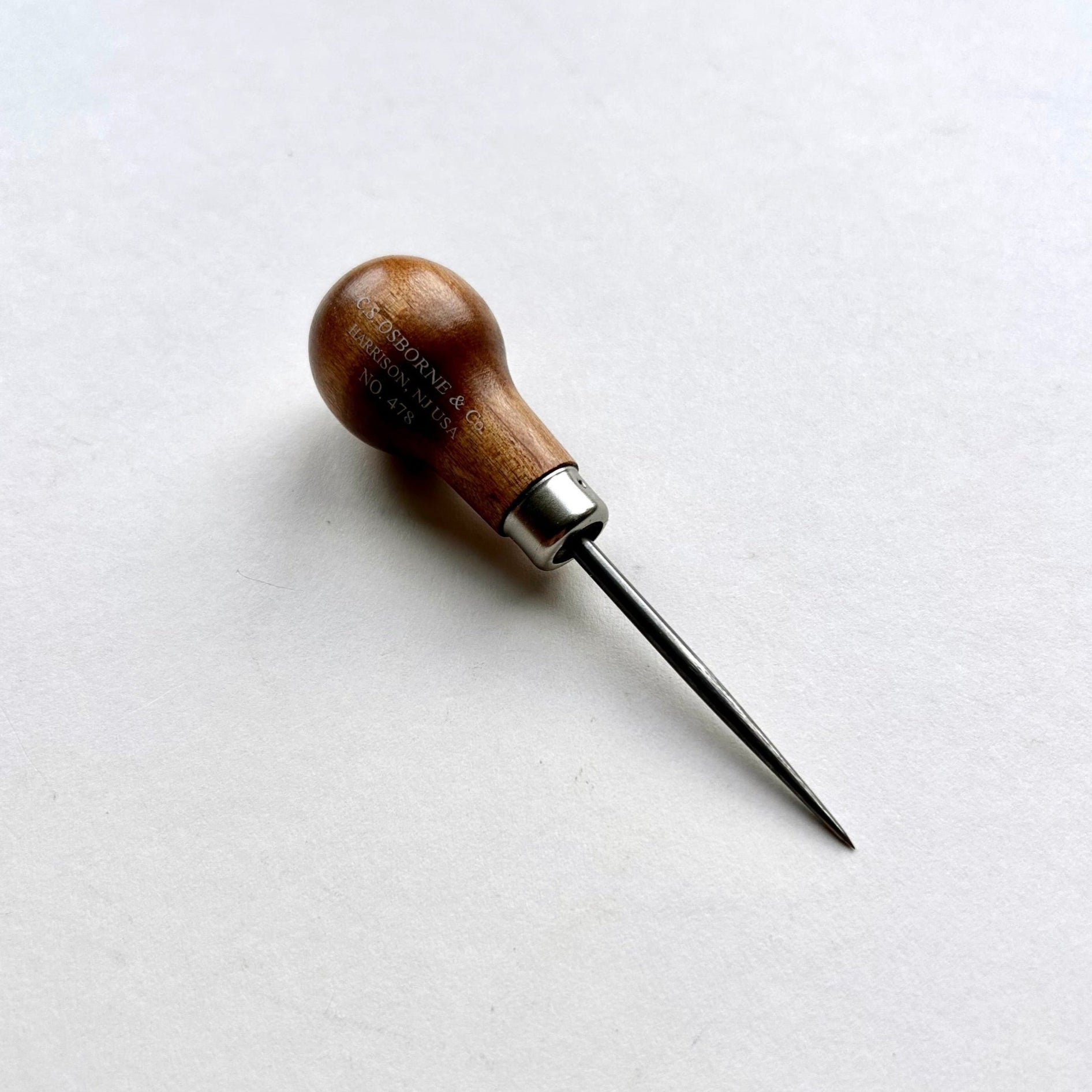CS Osborne bradawl with hardwood handle and pointed blade