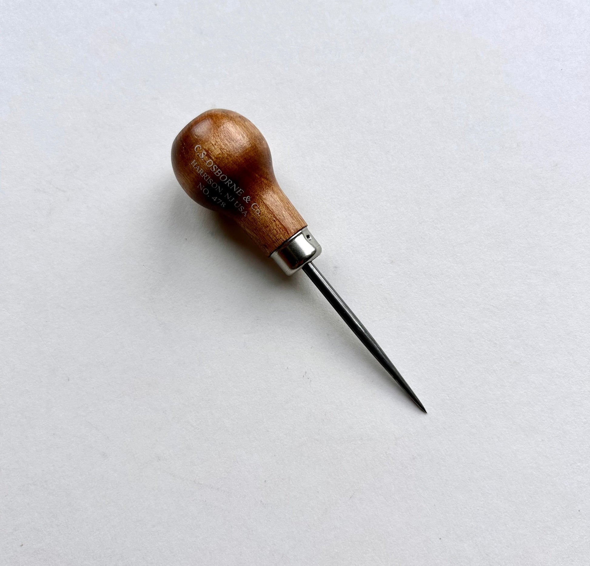 CS Osborne bradawl with hardwood handle and pointed blade