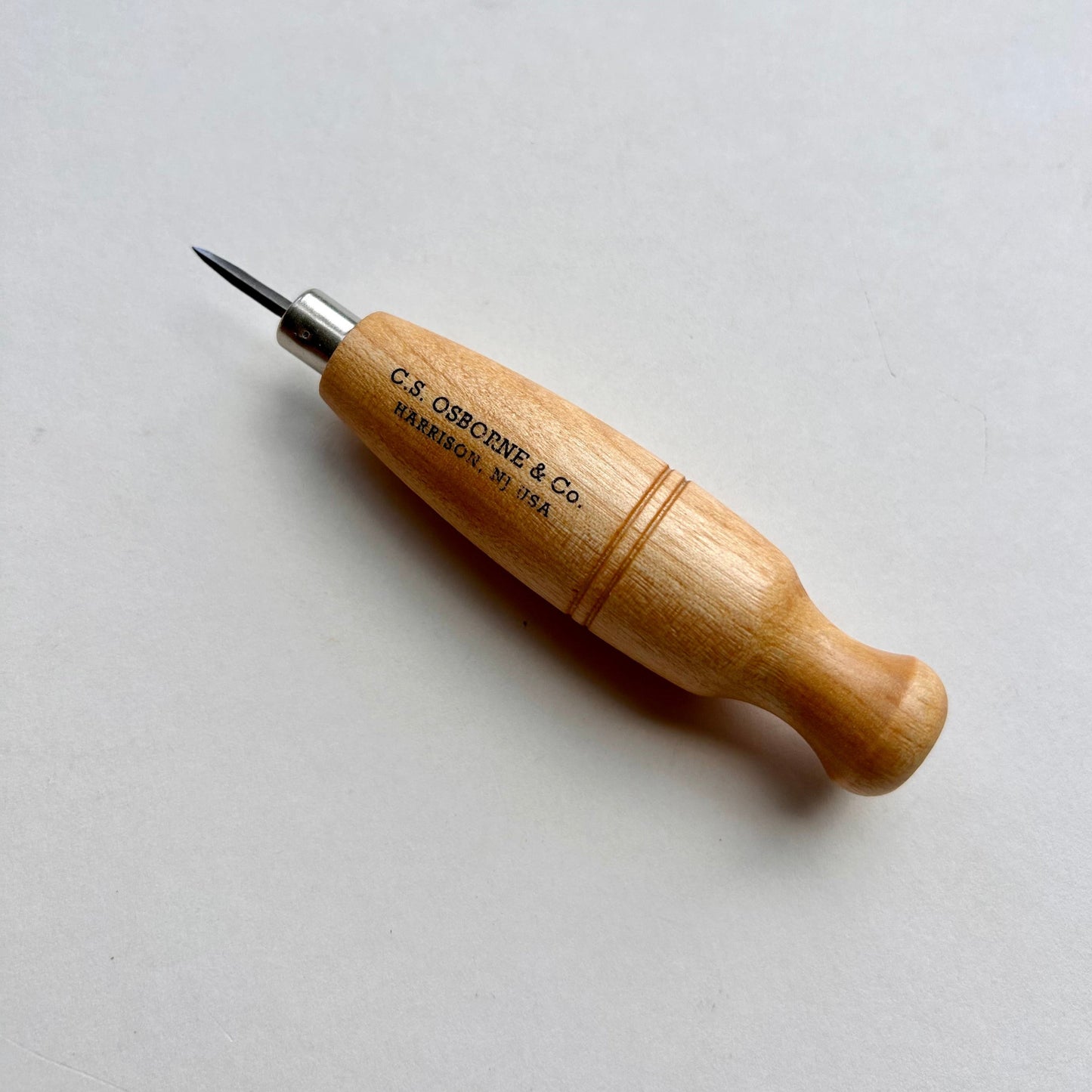 CS Osborne Diamond Blade Stitching Awl for leatherwork with wooden haft