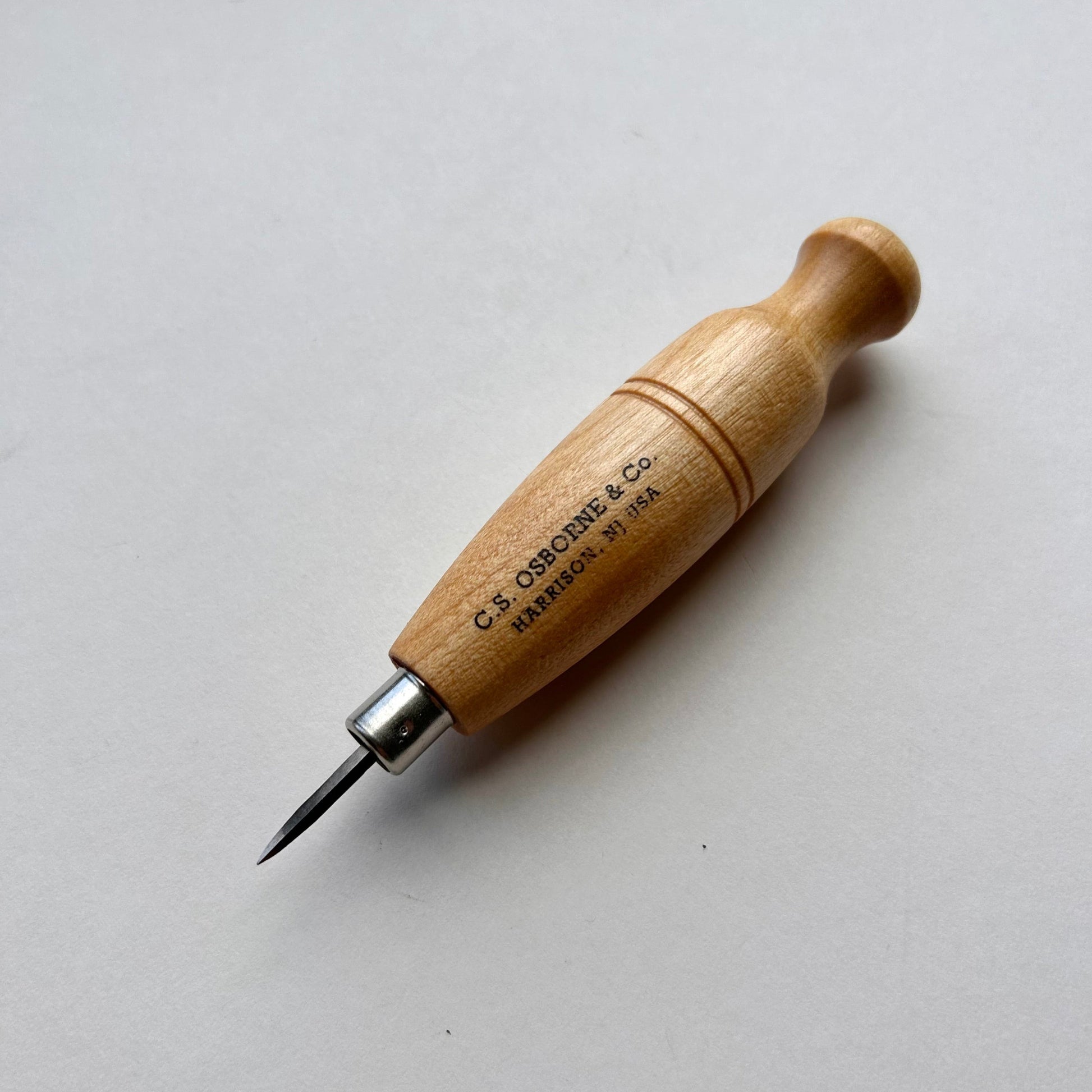 CS Osborne Diamond Blade Stitching Awl for leatherwork with wooden haft