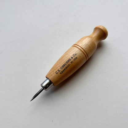 CS Osborne Diamond Blade Stitching Awl for leatherwork with wooden haft