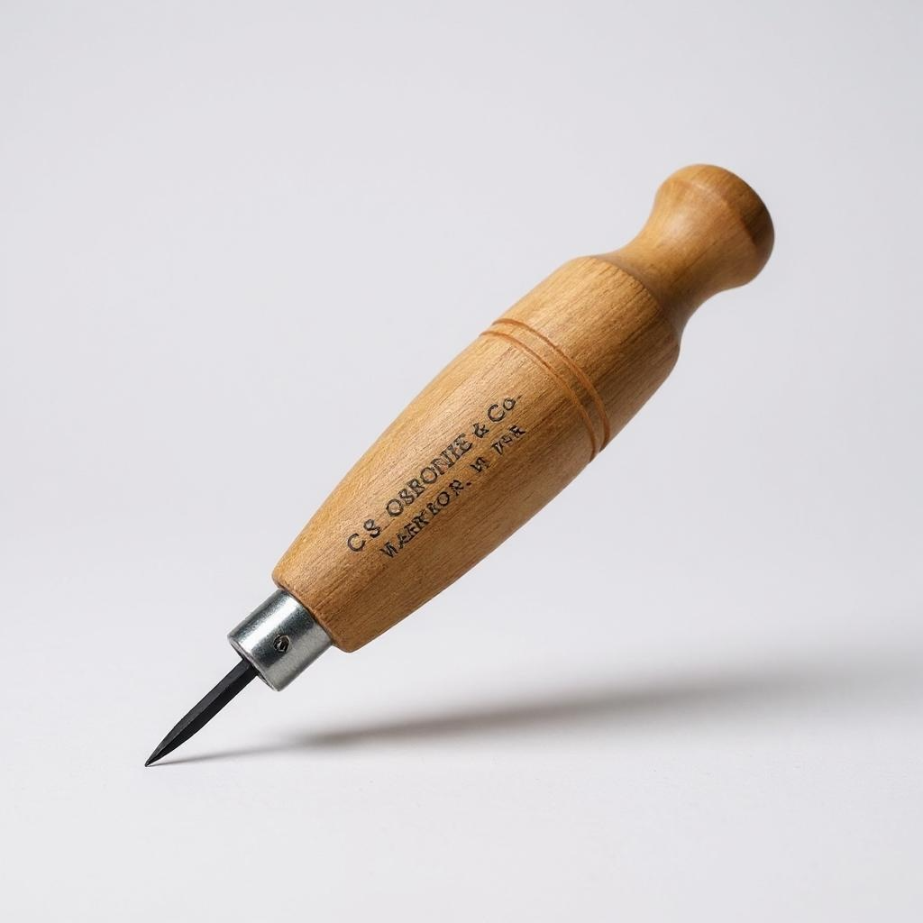 CS Osborne Diamond Blade Stitching Awl for leatherwork with wooden haft