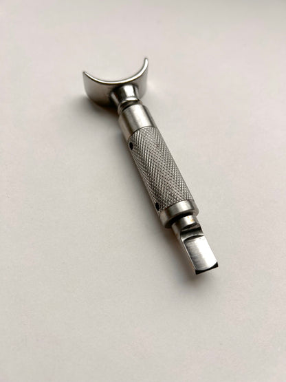Leather carving swivel knife tool in silver colour stainless steel.