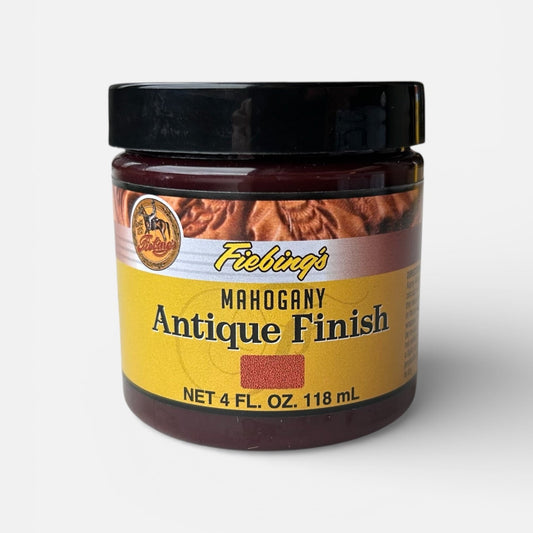 Jar of Fiebing's Mahogany Antique Finish on a white background