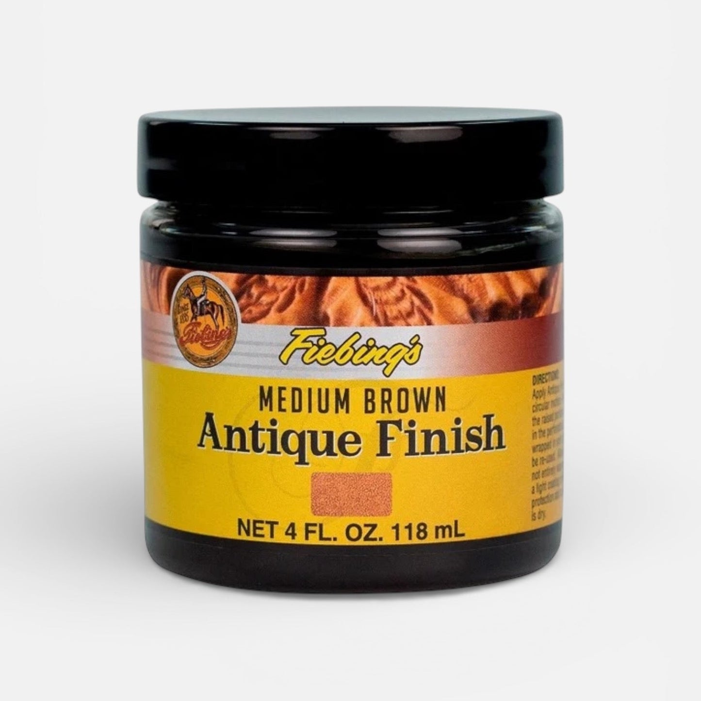 Jar of Fiebing's Medium Brown Antique Finish on a white background