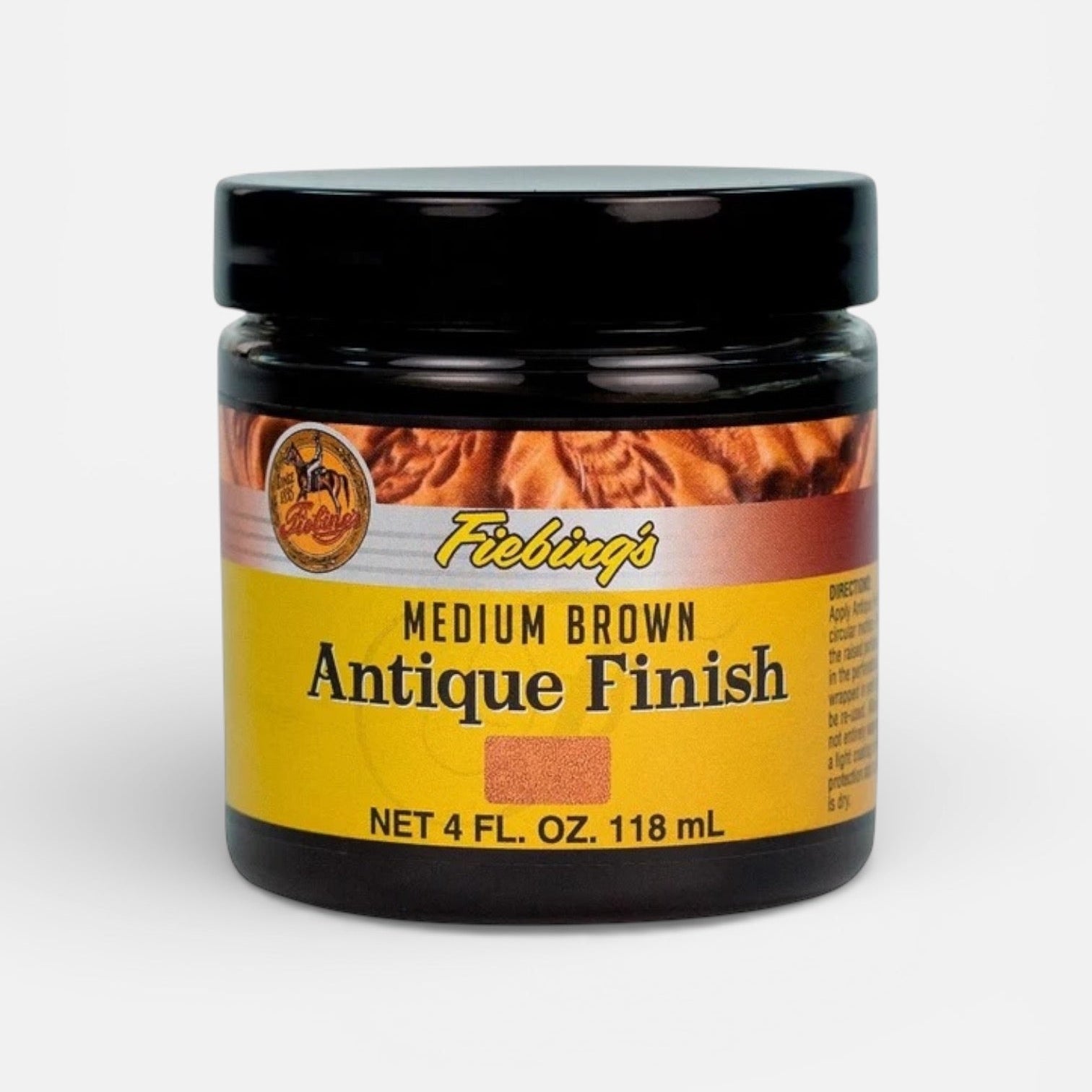 Jar of Fiebing's Medium Brown Antique Finish on a white background