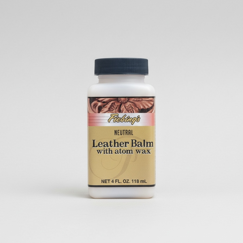 Fiebing's leather balm bottle on paper background