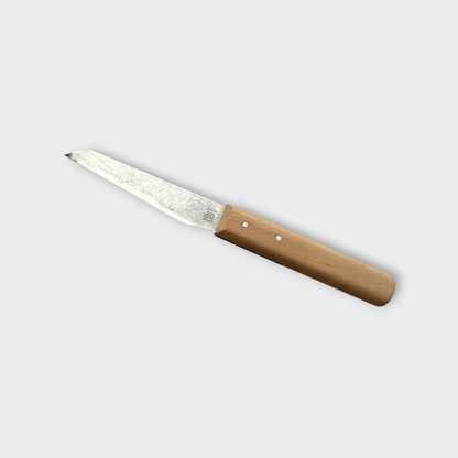 Knife with a wooden handle on a light gray background