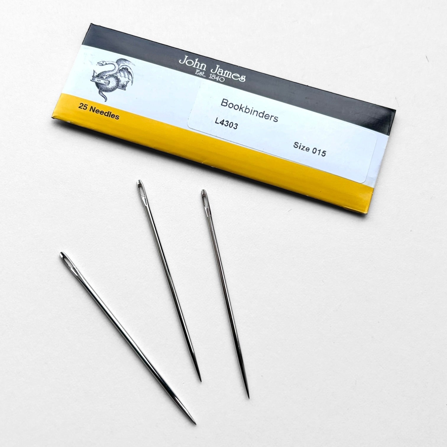 John James bookbinding needles with packaging on a white background
