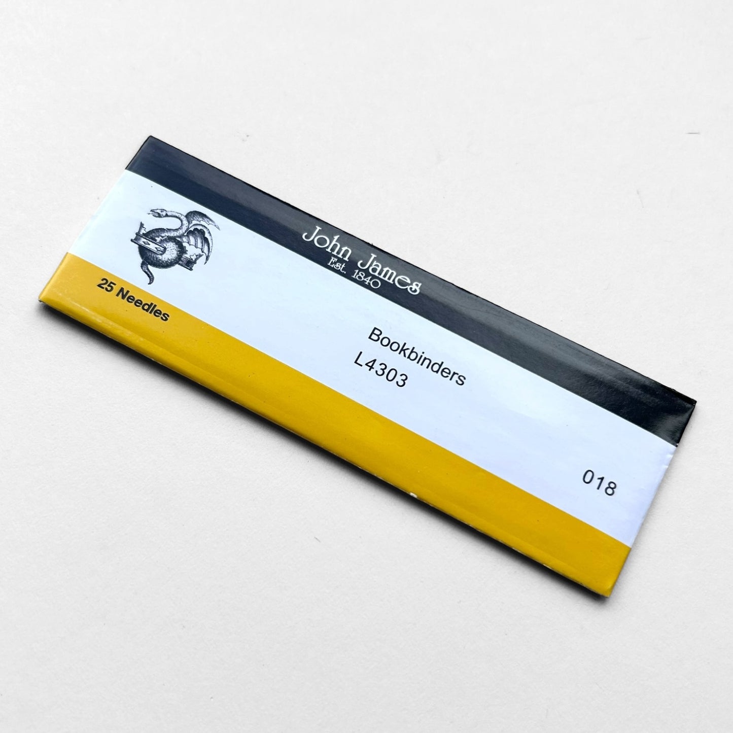 John James bookbinders needle packet on a white background