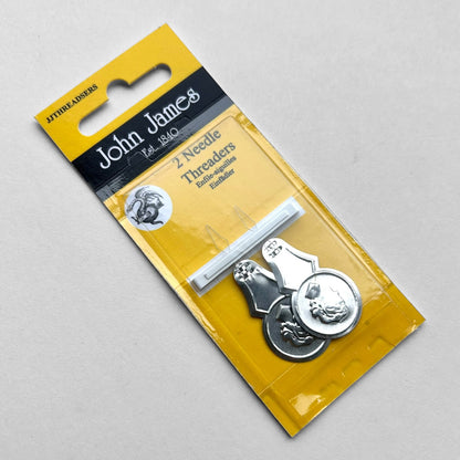 John James needle threaders in packaging on a gray background