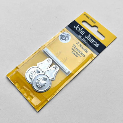 John James needle threaders in packaging on a gray background