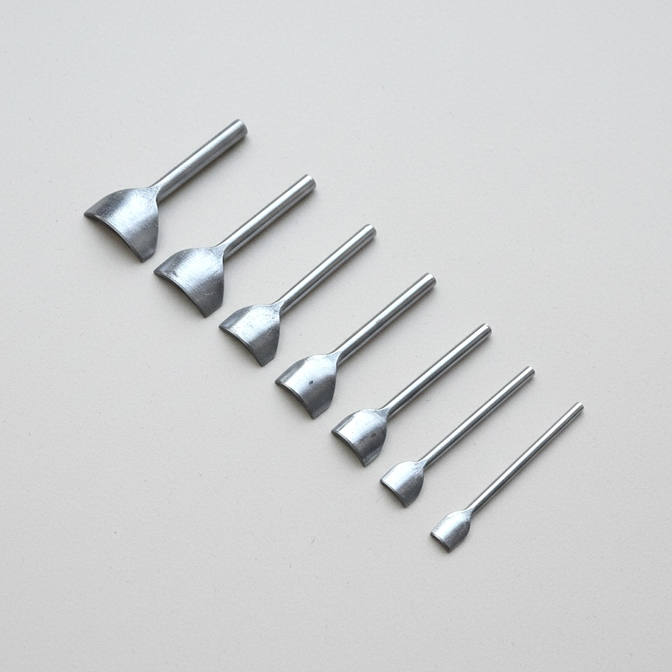 Leather round end punch set with a shallow arc