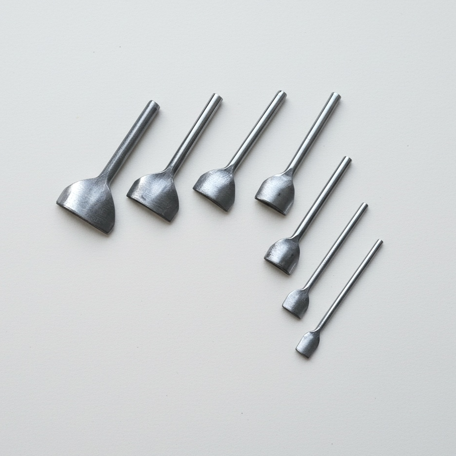 Leather round end punch set with a shallow arc