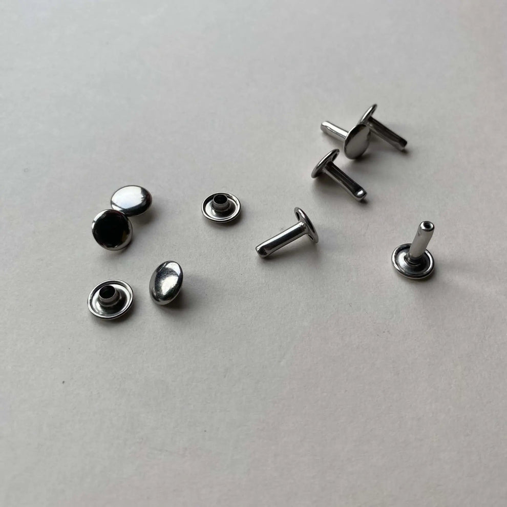Double Cap Rivets Silver Silver Double Cap Leather Rivets for Leathercraft - Solid Brass