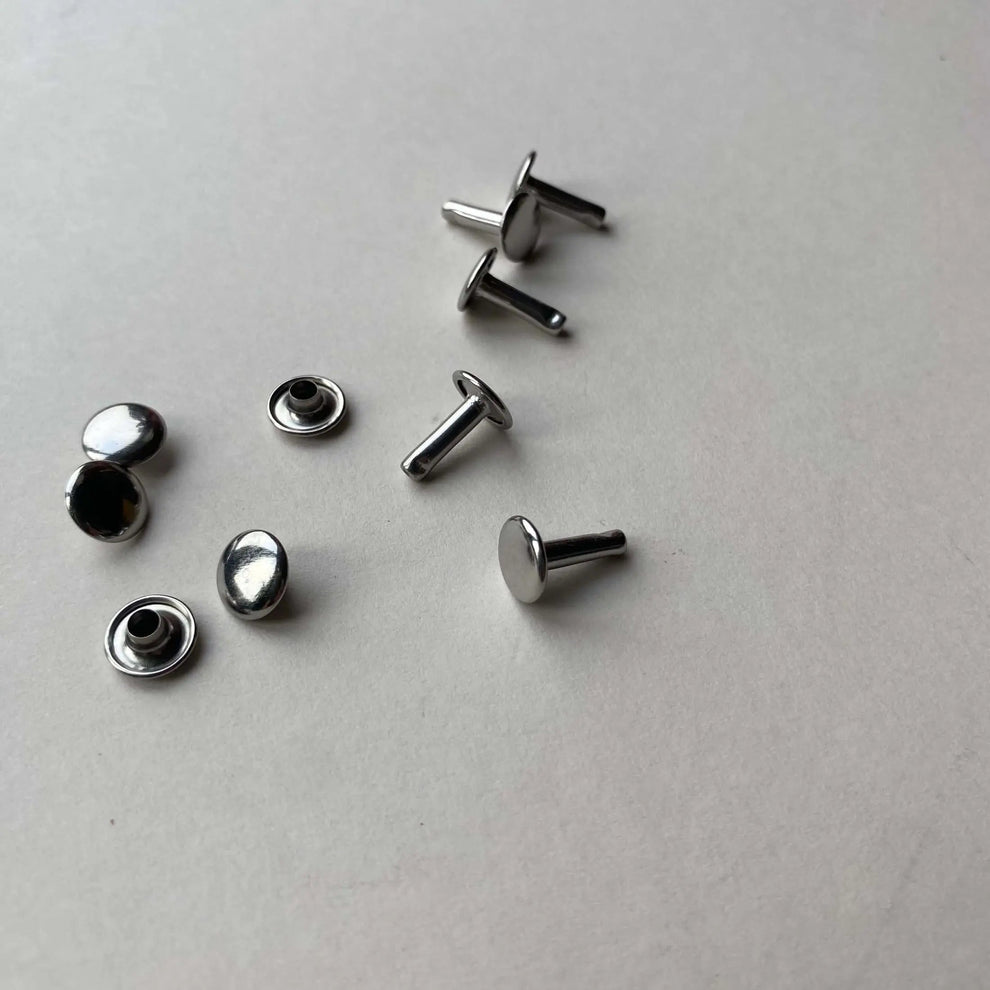 Silver Double Cap Leather Rivets for Leathercraft - Solid Brass