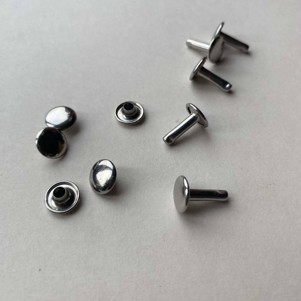 Silver Double Cap Leather Rivets for Leathercraft - Solid Brass