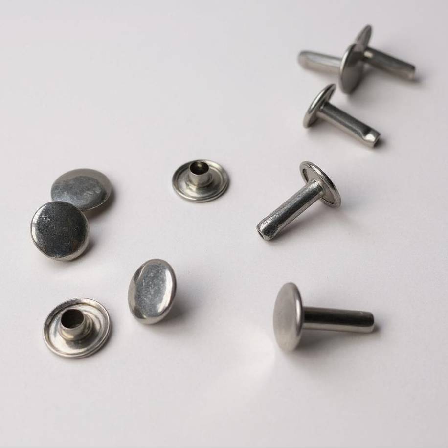 Metal leather rivets on a white background