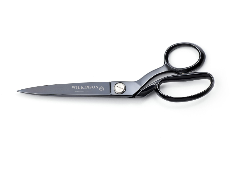 A pair of Wilkinson shears with black handles and dark gray steel blades, shown on a plain white background.