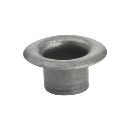 Metallic eyelets on a white background